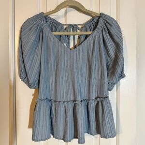 Lush Blue Ruffle Peplum Peasant Top Size Small Cottagecore